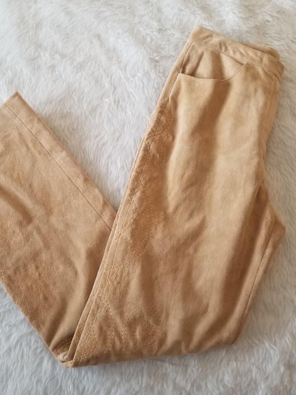 St. John Couture Tan Suede Boot Cut Pants